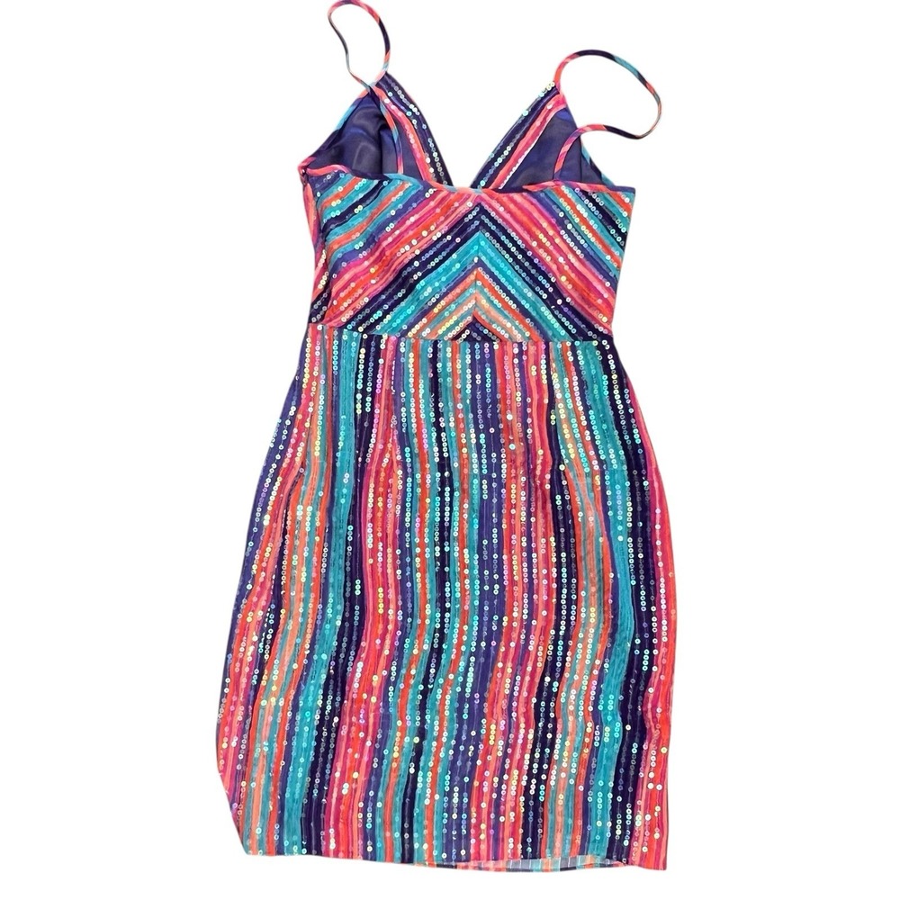 Trina Turk Dress  2 4 Multicolored Sequin Mini Cocktail Party Striped Lined READ - Picture 11 of 12